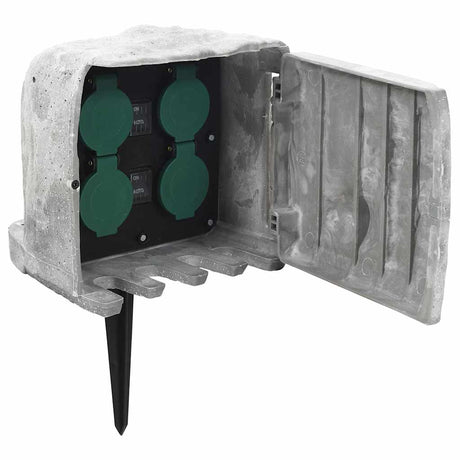 Vidaxxl prise de jardin avec capteur de lumière à broche de terre 4 voies aspect pierre gris