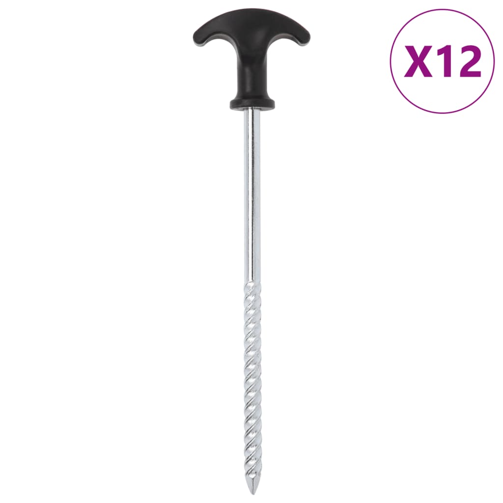 Piquets de tente Vidaxl 12 pcs ø7 mm 20 cm acier galvanisé