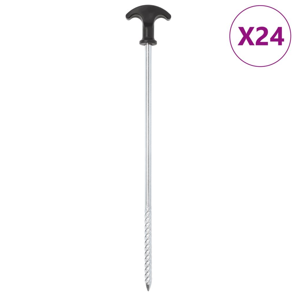 Piquets de tente Vidaxl 24 pcs ø7 mm 30 cm acier galvanisé