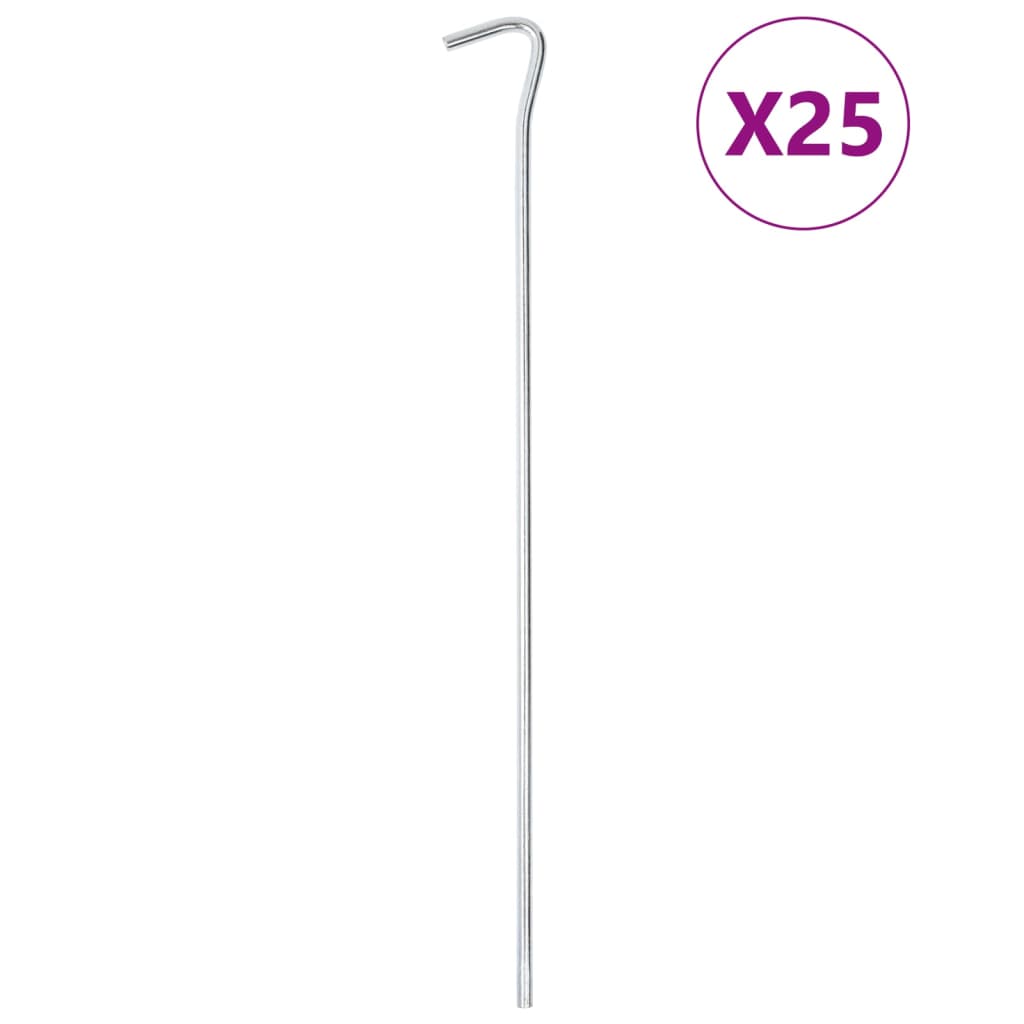 Piquets de tente Vidaxl 25 pcs ø5 mm 30 cm acier galvanisé