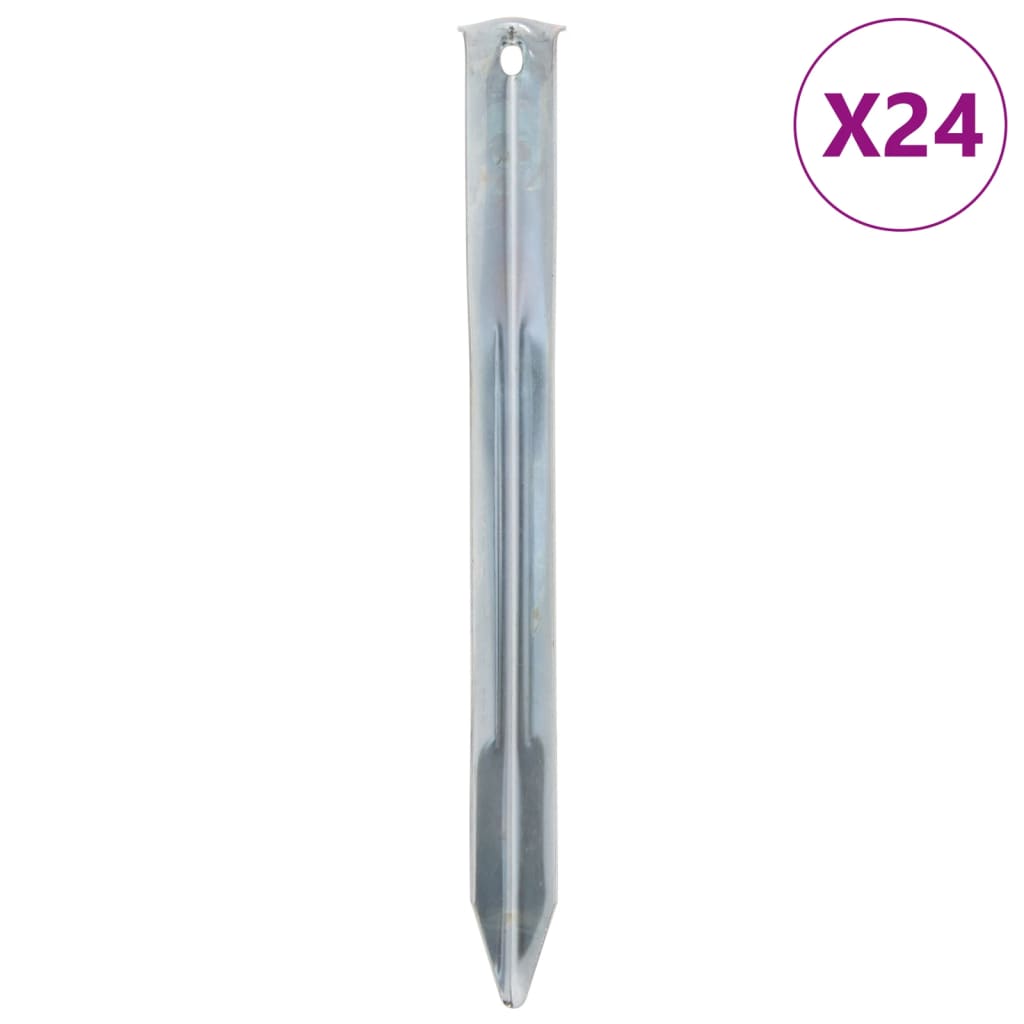 Piquets de tente Vidaxl 24 pcs ø20 mm 22 cm acier galvanisé