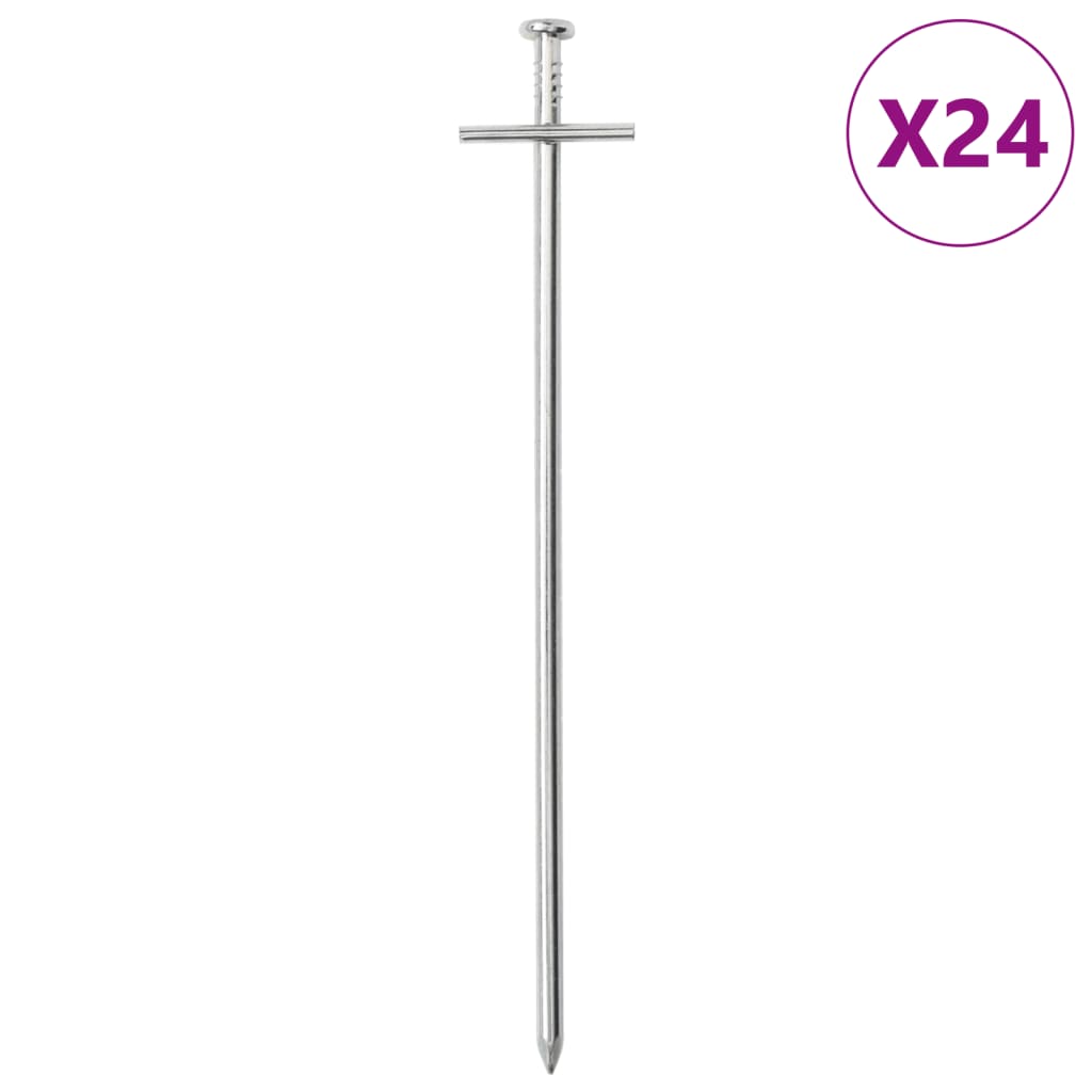 Piquets de tente Vidaxl 24 pcs ø6 mm 23 cm acier galvanisé