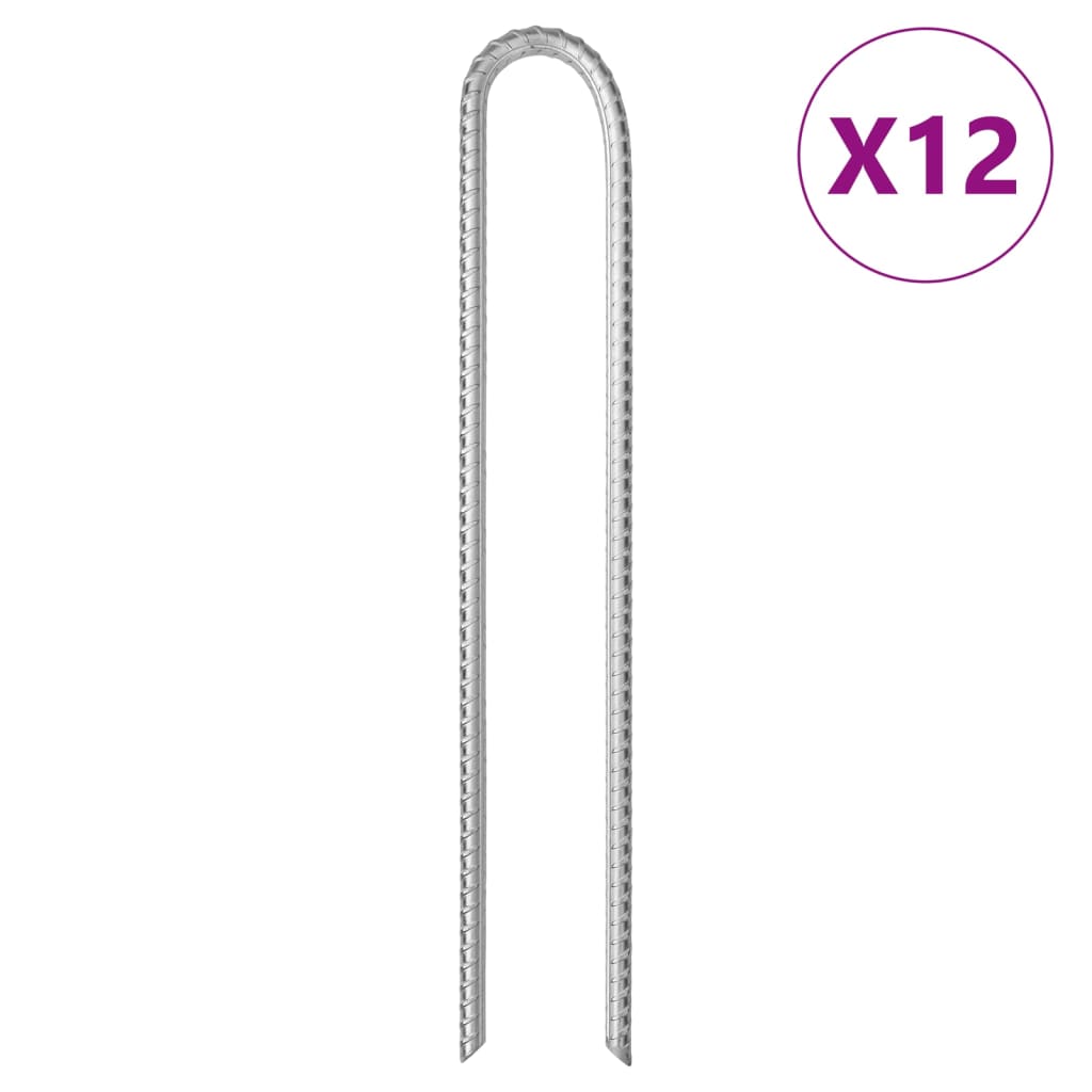 Vidaxl piquets de tente 12 pcs en forme de U ø10 mm 37 cm acier galvanisé