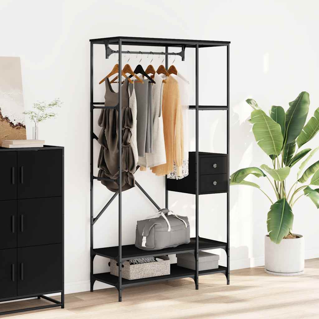 VidaXL portant à vêtements avec étagères, bois fini, noir