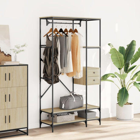 Vidaxl portant à vêtements avec étagères en bois artisanal couleur chêne sonoma