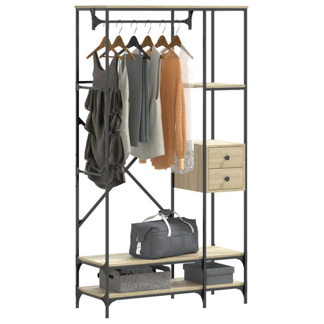 Vidaxl portant à vêtements avec étagères en bois artisanal couleur chêne sonoma