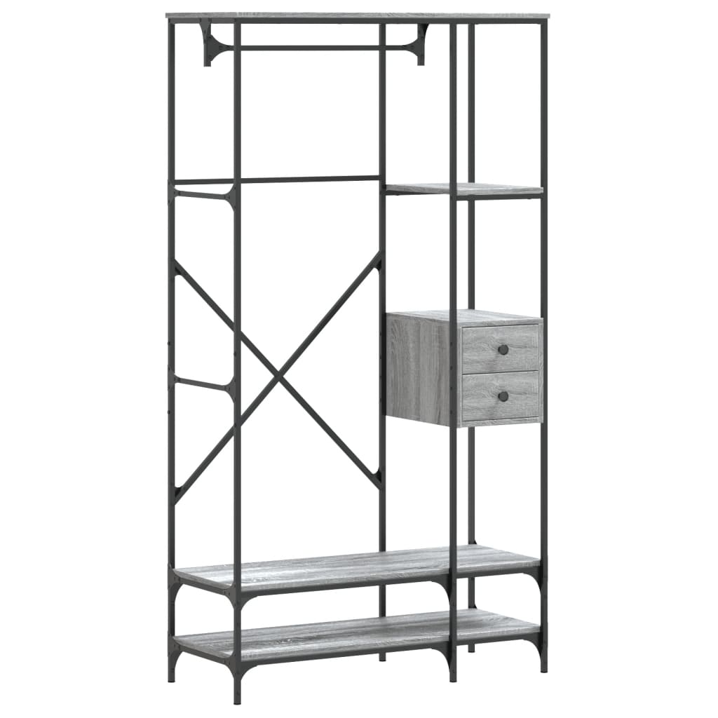 Vidaxl portant à vêtements avec étagères, bois fini, chêne Sonoma gris