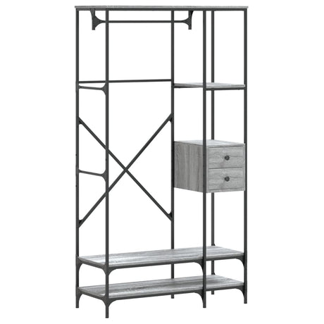 Vidaxl portant à vêtements avec étagères, bois fini, chêne Sonoma gris