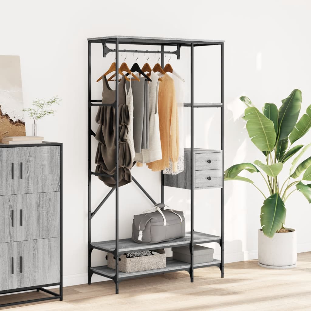 Vidaxl portant à vêtements avec étagères, bois fini, chêne Sonoma gris