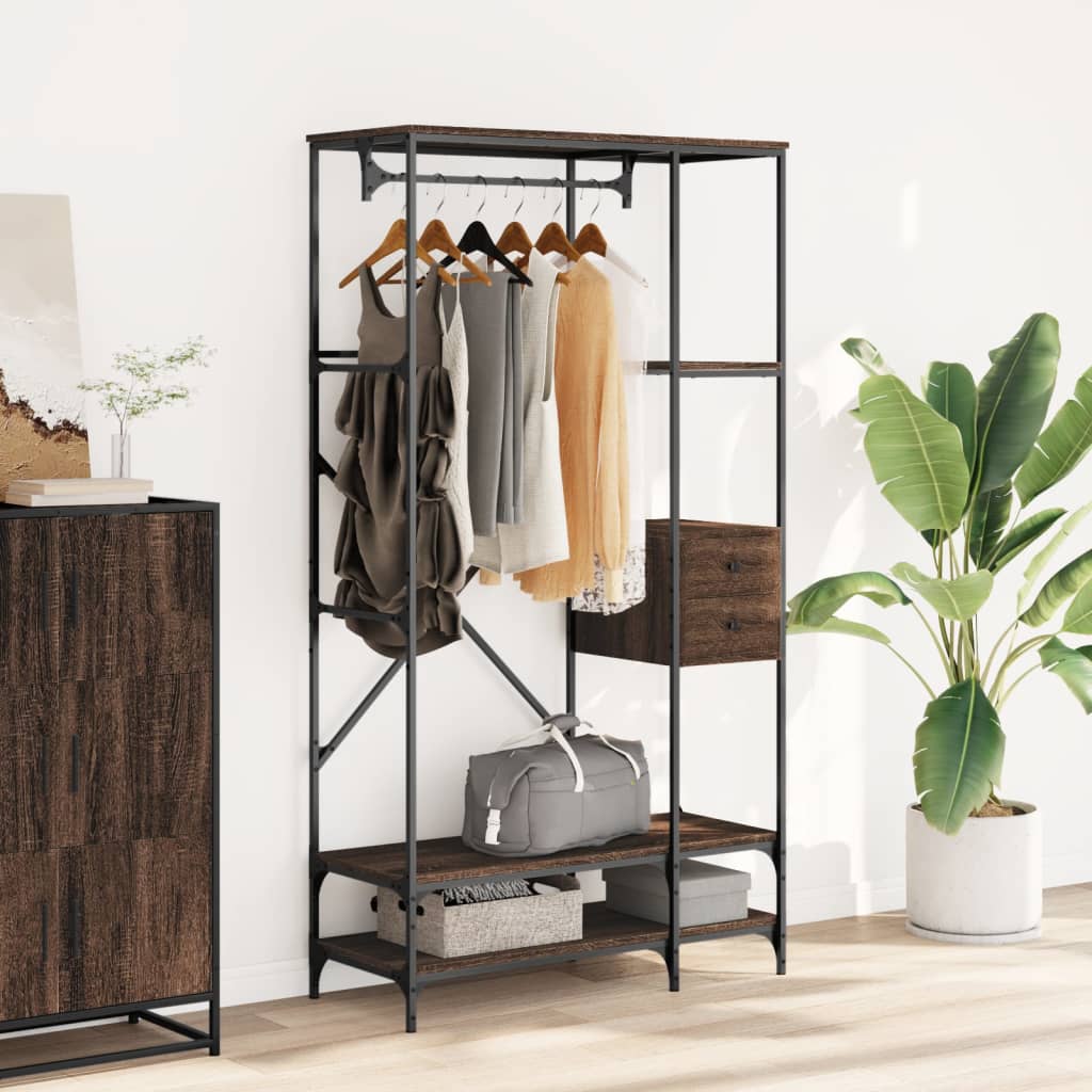Vidaxl portant à vêtements avec étagères en bois modifié, coloris chêne marron