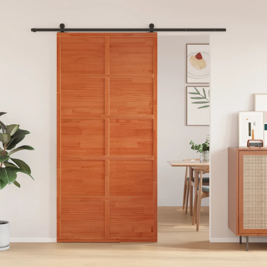 Puerta corredera de Vidaxl 100x208 cm de pino sólido marrón