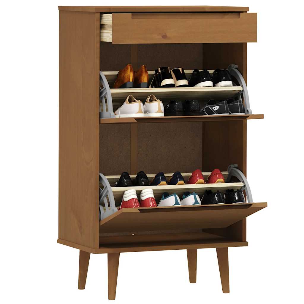Vidaxx meuble à chaussures molde 59,5x35x103 cm bois de pin massif marron