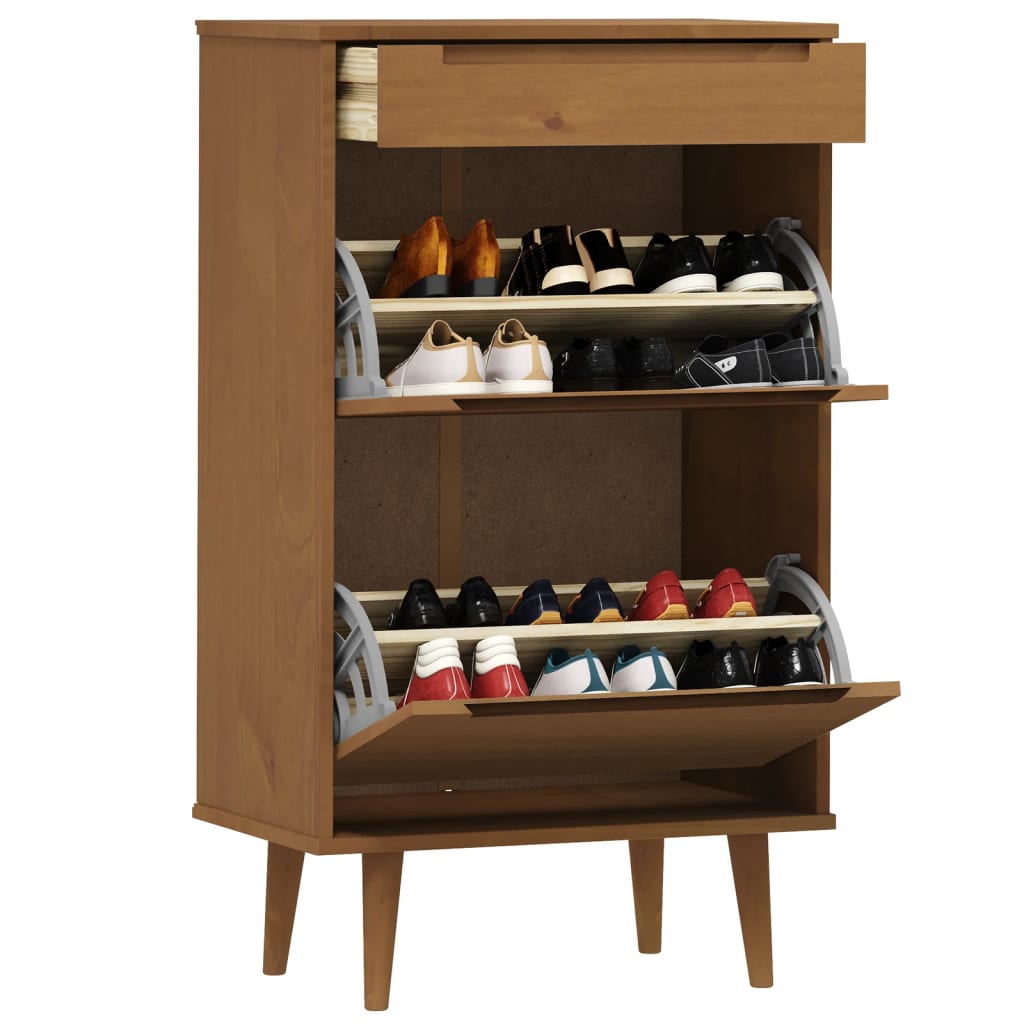 Vidaxl Shoe Cabinet Molde 59.5x35x103 cm Solid Pine Pine Brown