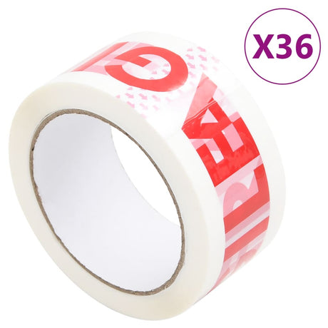 Vidaxl rubans d'emballage 36 pcs avec impression fragile 48 mm x 66 m blanc