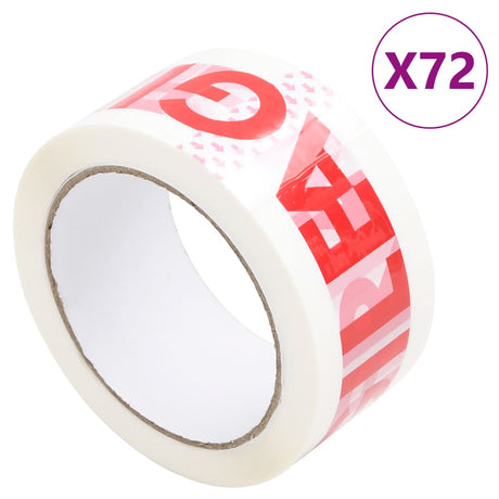 Vidaxl rubans d'emballage 72 pcs avec impression fragile 48 mm x 66 m blanc