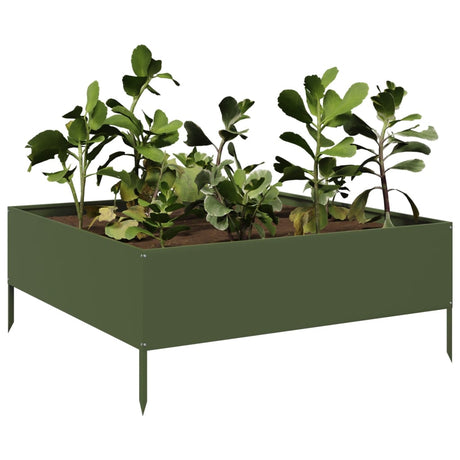 VidaXL jardinière surélevée 100x100x25 cm acier vert olive