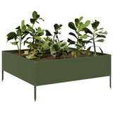 Vidaxl plantenbak verhoogd 100x100x25 cm staal olijfgroen