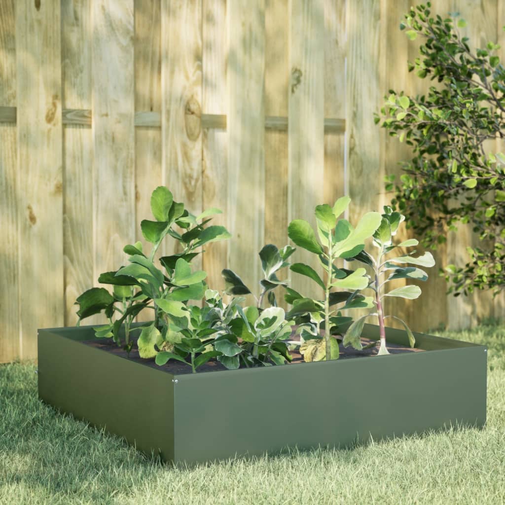 VidaXL jardinière surélevée 100x100x25 cm acier vert olive