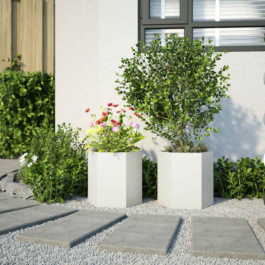 Vidaxx jardinières 2 pcs hexagone 46x40x45 cm acier blanc