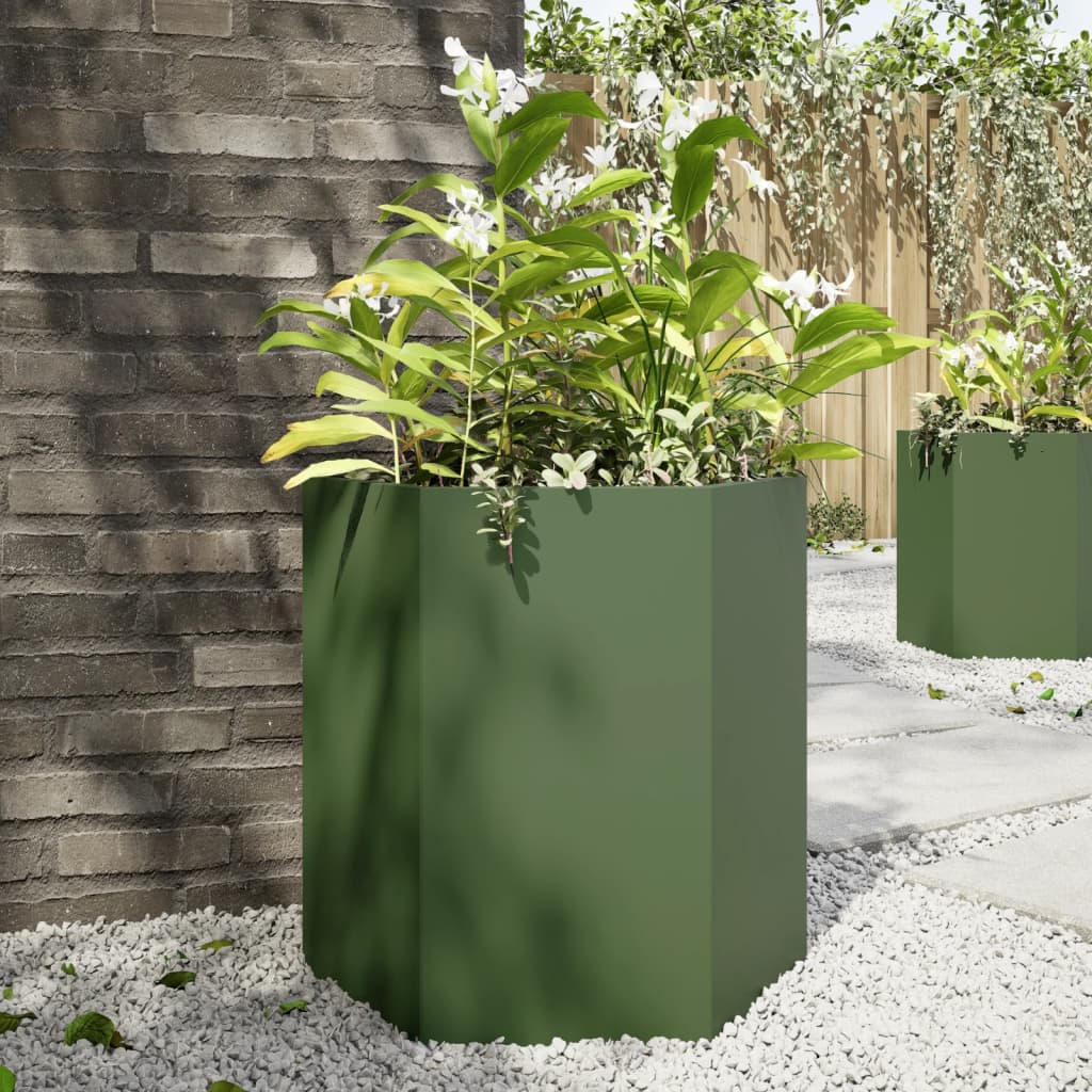 Vidaxx jardinière hexagone 46x40x45 cm acier vert olive
