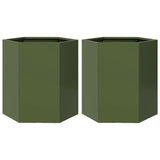 Vidaxx jardinières 2 pcs hexagone 46x40x45 cm acier vert olive