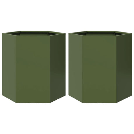 Vidaxx jardinières 2 pcs hexagone 46x40x45 cm acier vert olive