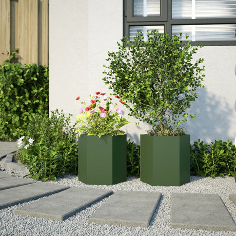 Vidaxx jardinières 2 pcs hexagone 46x40x45 cm acier vert olive