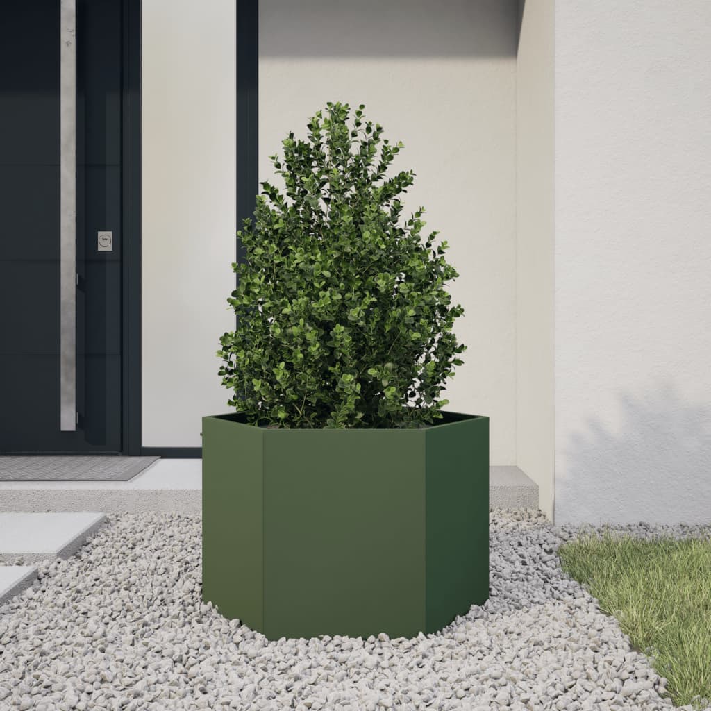 Vidaxx jardinière hexagone 69x60x45 cm acier vert olive