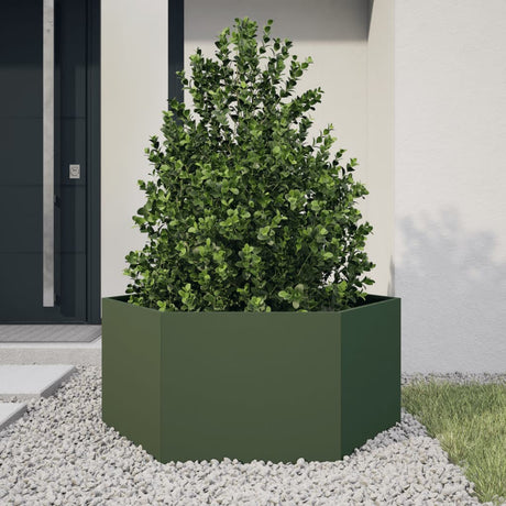 Vidaxx jardinière hexagone 104x90x45 cm acier vert olive