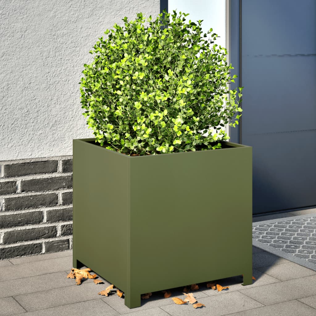 Vidaxl plantenbak 50x50x50 cm staal olijfgroen