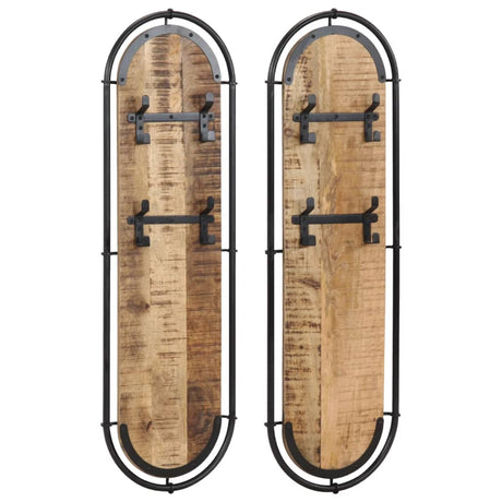 Vidaxx porte-manteaux muraux 2 pcs avec 4 crochets en bois de manguier brut massif