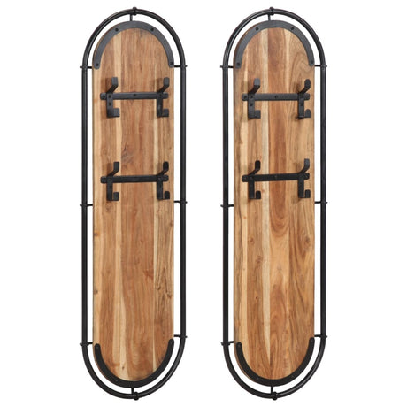 Vidaxx porte-manteaux muraux 2 pcs avec 4 crochets en bois d'acacia massif
