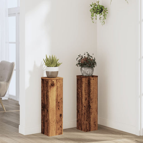 VidaXL Supports pour plantes 2 pcs 17x17x60 cm bois traité, couleur bois ancien