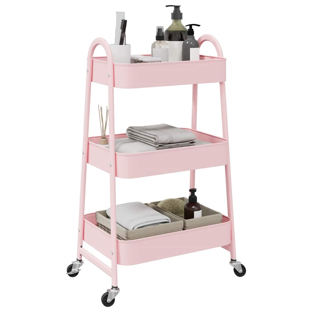 Vidaxx chariot de rangement 3 couches rose 42x41,5x77 cm acier