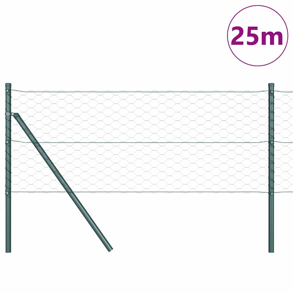 Vidaxl afrasteringspaal groen 25 x 0,6 m (50 mm gaas) staal en pvc