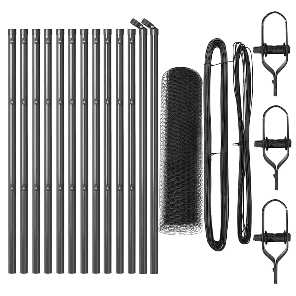 Vidaxl afrasteringspaal grijs 25 x 0,5 m (13 mm gaas) staal