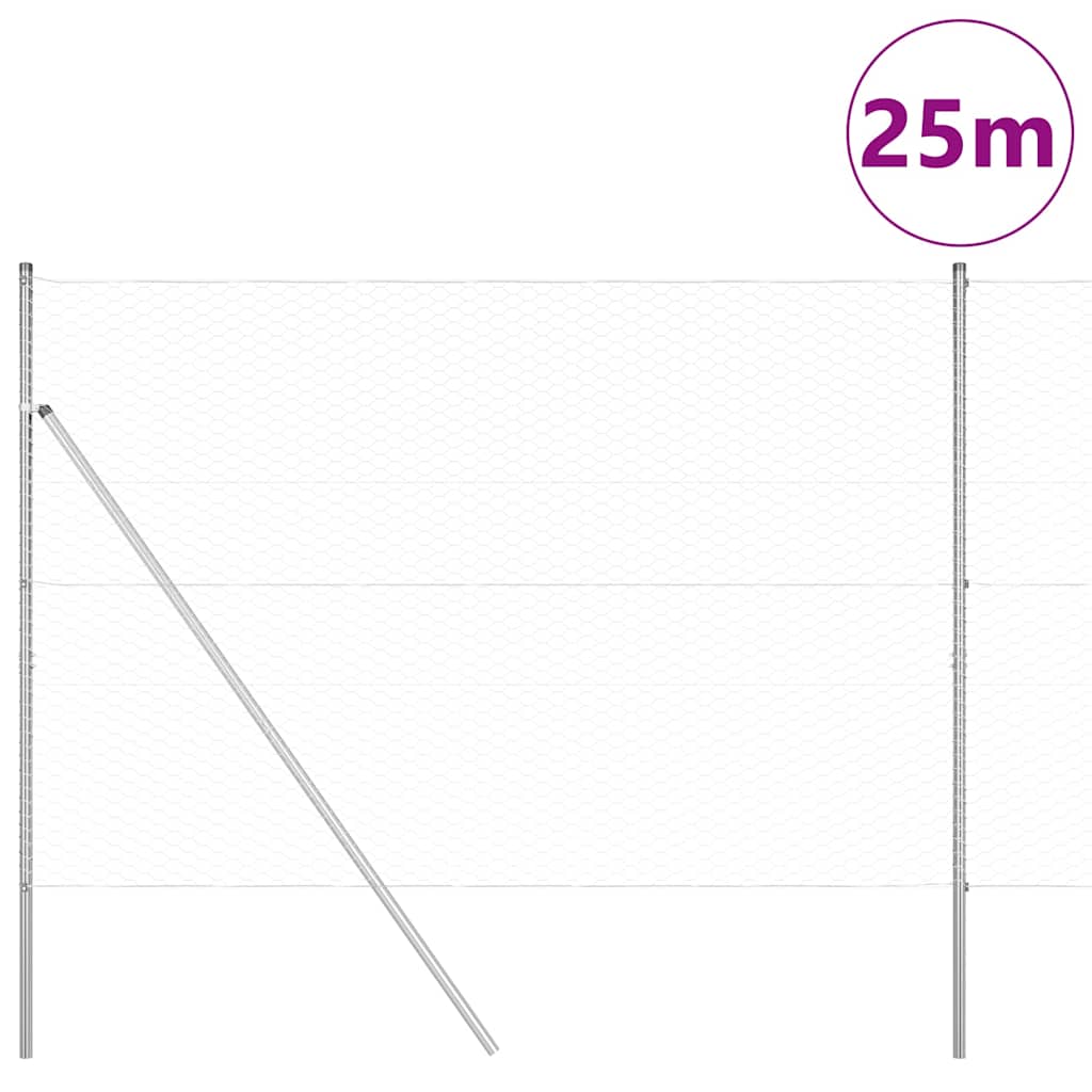 Vidaxl afrasteringspaal zilver 25 x 1,6 m (36 mm gaas) staal