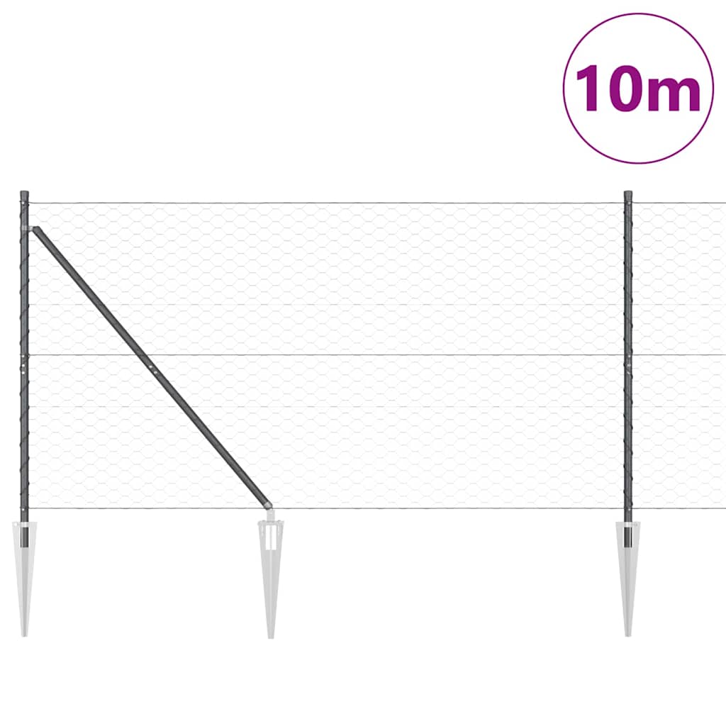 Vidaxl afrasteringspaal grijs 10 x 1,2 m (50 mm gaas) staal en pvc