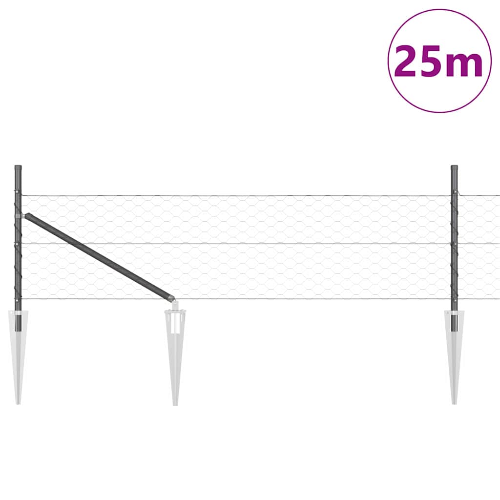 Vidaxl afrasteringspaal grijs 25 x 0,8 m (50 mm gaas) staal en pvc