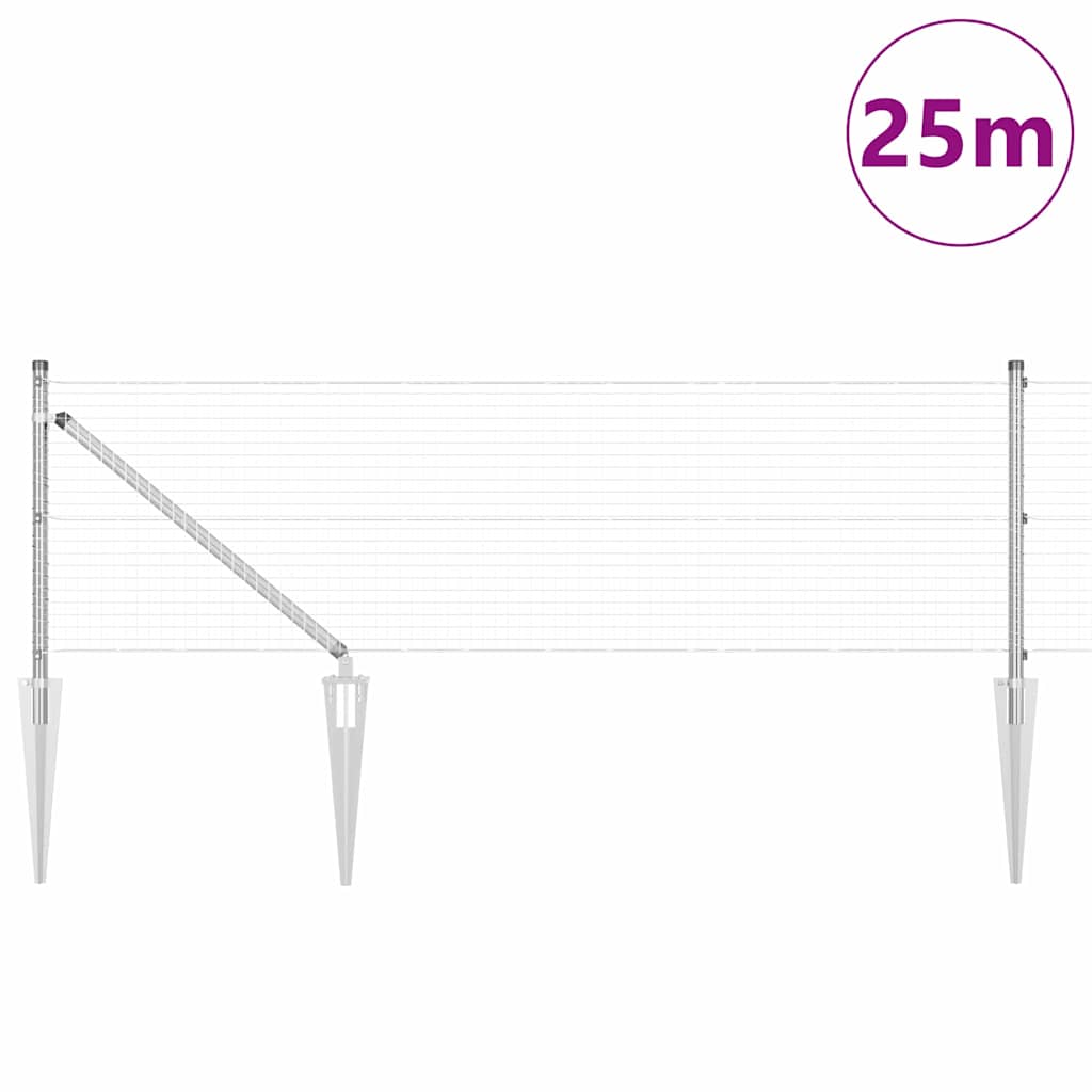 Vidaxl afrasteringspaal zilver 25 x 0,6 m (25 x 25 mm gaas) staal