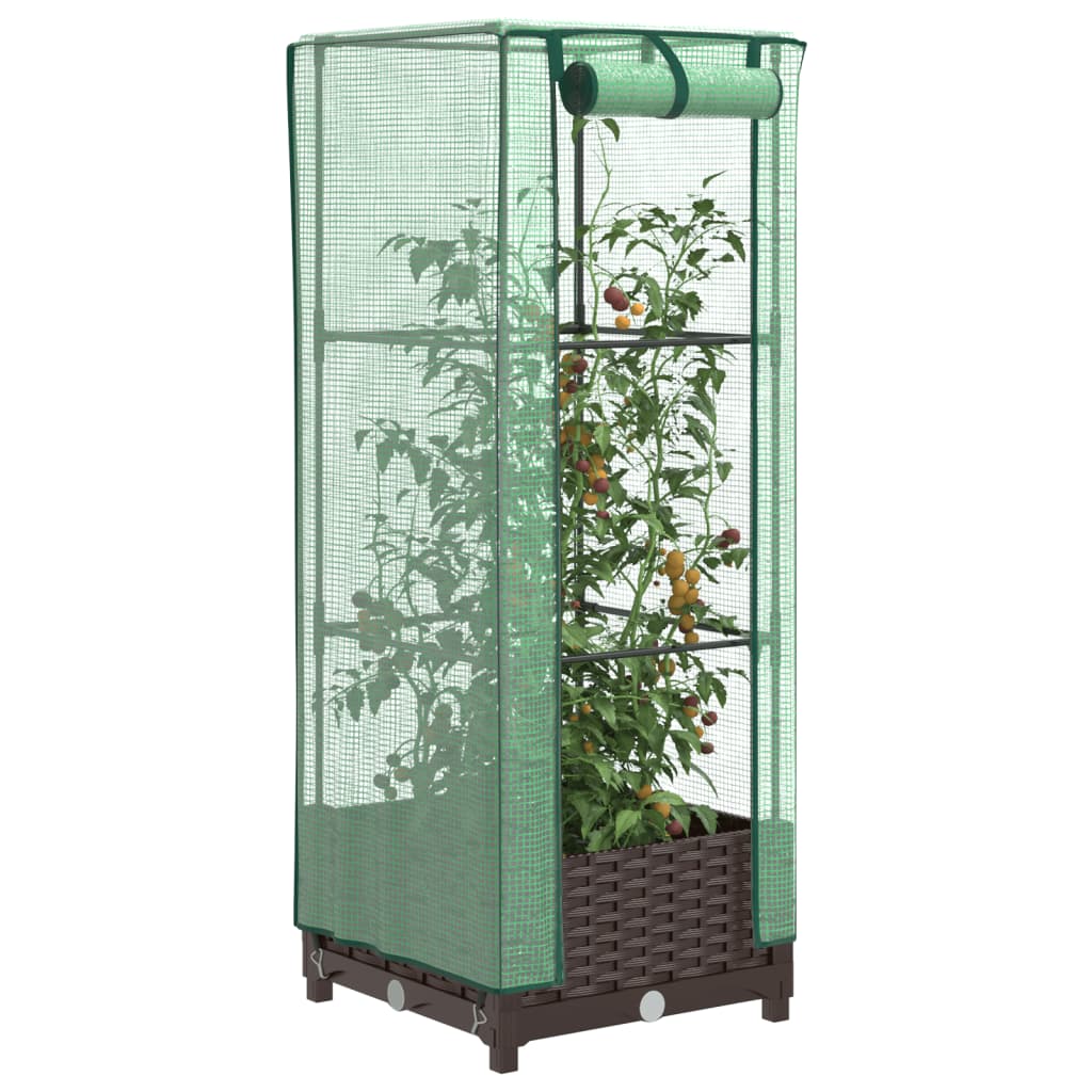 Vidaxx jardinière surélevée avec couverture de serre 40x40x123 cm aspect rotin