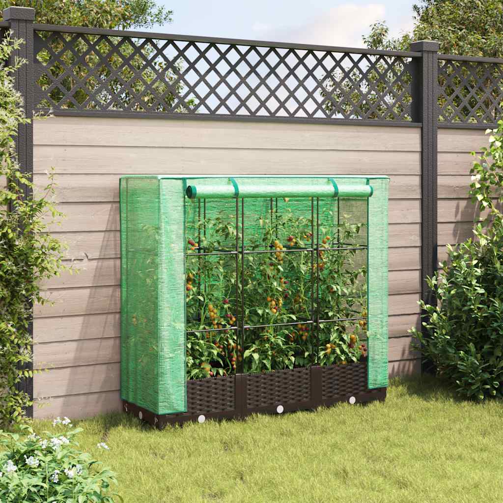 Vidaxx jardinière surélevée avec couverture de serre 120x40x123 cm aspect rotin