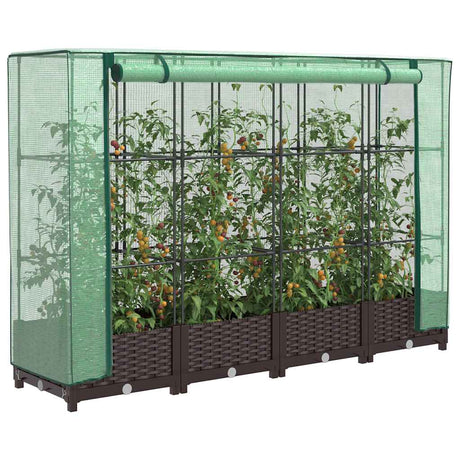 Vidaxx jardinière surélevée avec couverture de serre 160x40x123 cm aspect rotin