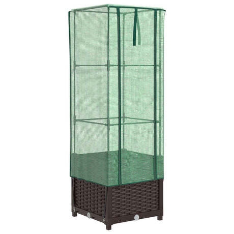 VidaXL jardinière surélevée avec couverture de serre 40x40x139 cm aspect rotin