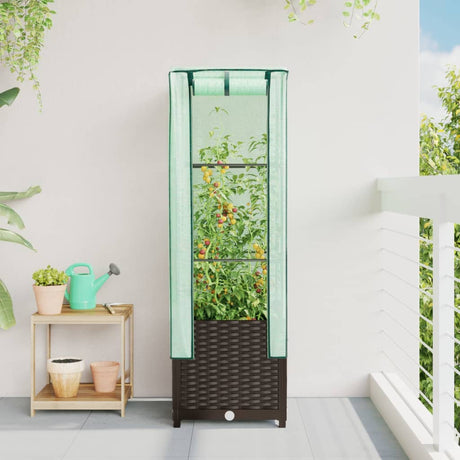VidaXL jardinière surélevée avec couverture de serre 40x40x139 cm aspect rotin
