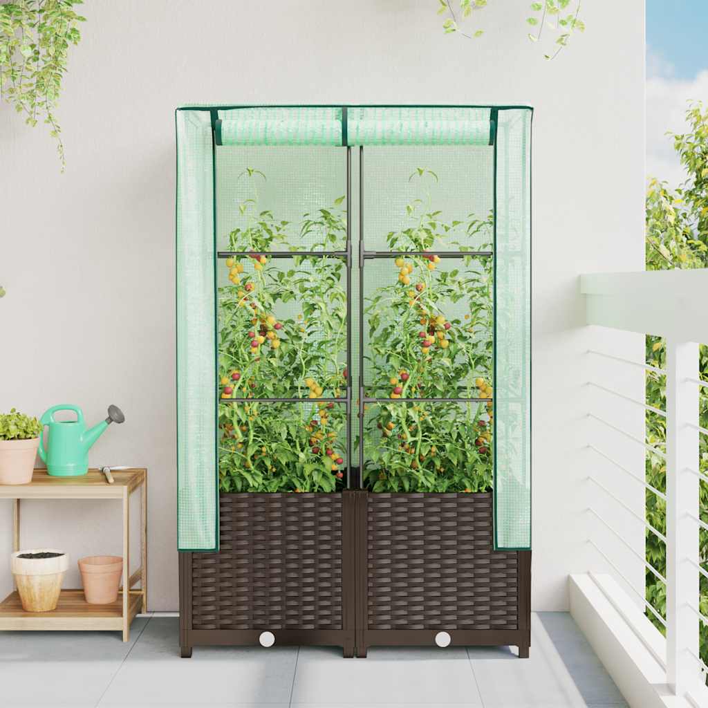 VidaXL jardinière surélevée avec couverture de serre 80x40x138 cm aspect rotin