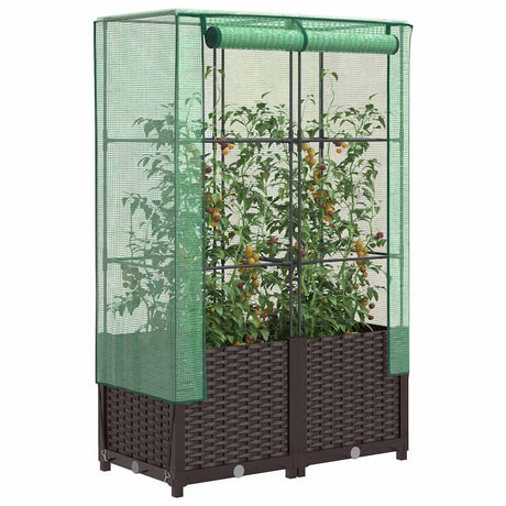 VidaXL jardinière surélevée avec couverture de serre 80x40x138 cm aspect rotin