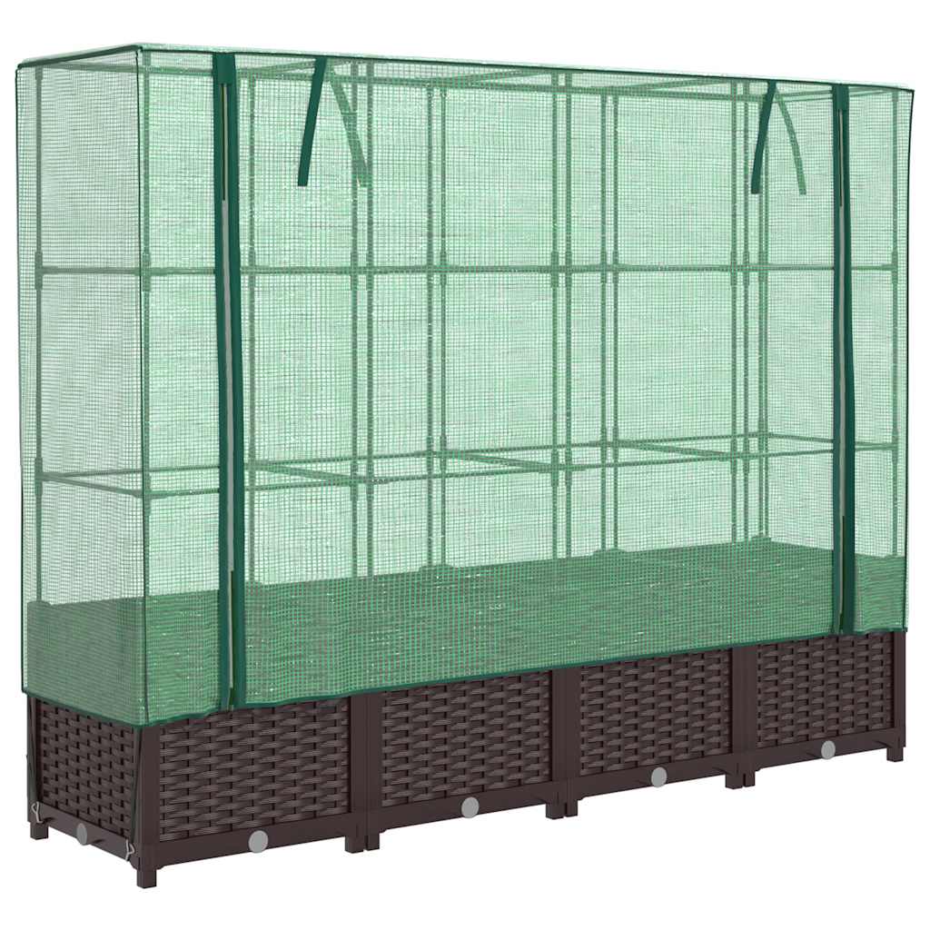 Vidaxx jardinière surélevée avec couverture de serre 160x40x138 cm aspect rotin