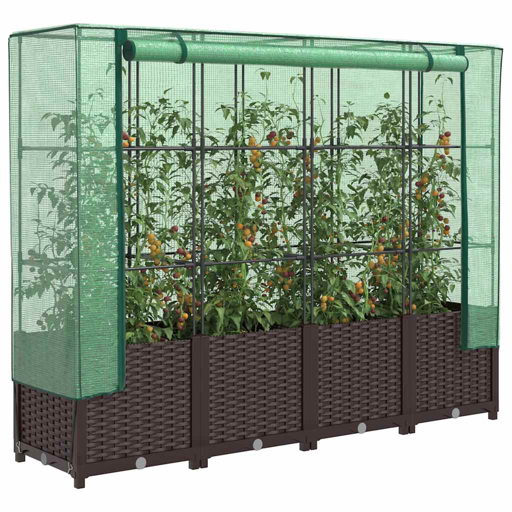 Vidaxx jardinière surélevée avec couverture de serre 160x40x138 cm aspect rotin