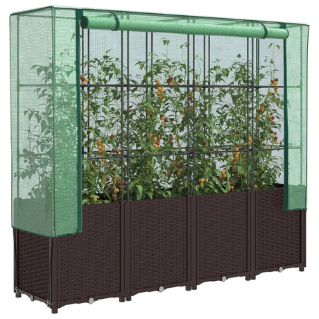VidaXL jardinière surélevée avec couverture de serre 160x40x153 cm aspect rotin